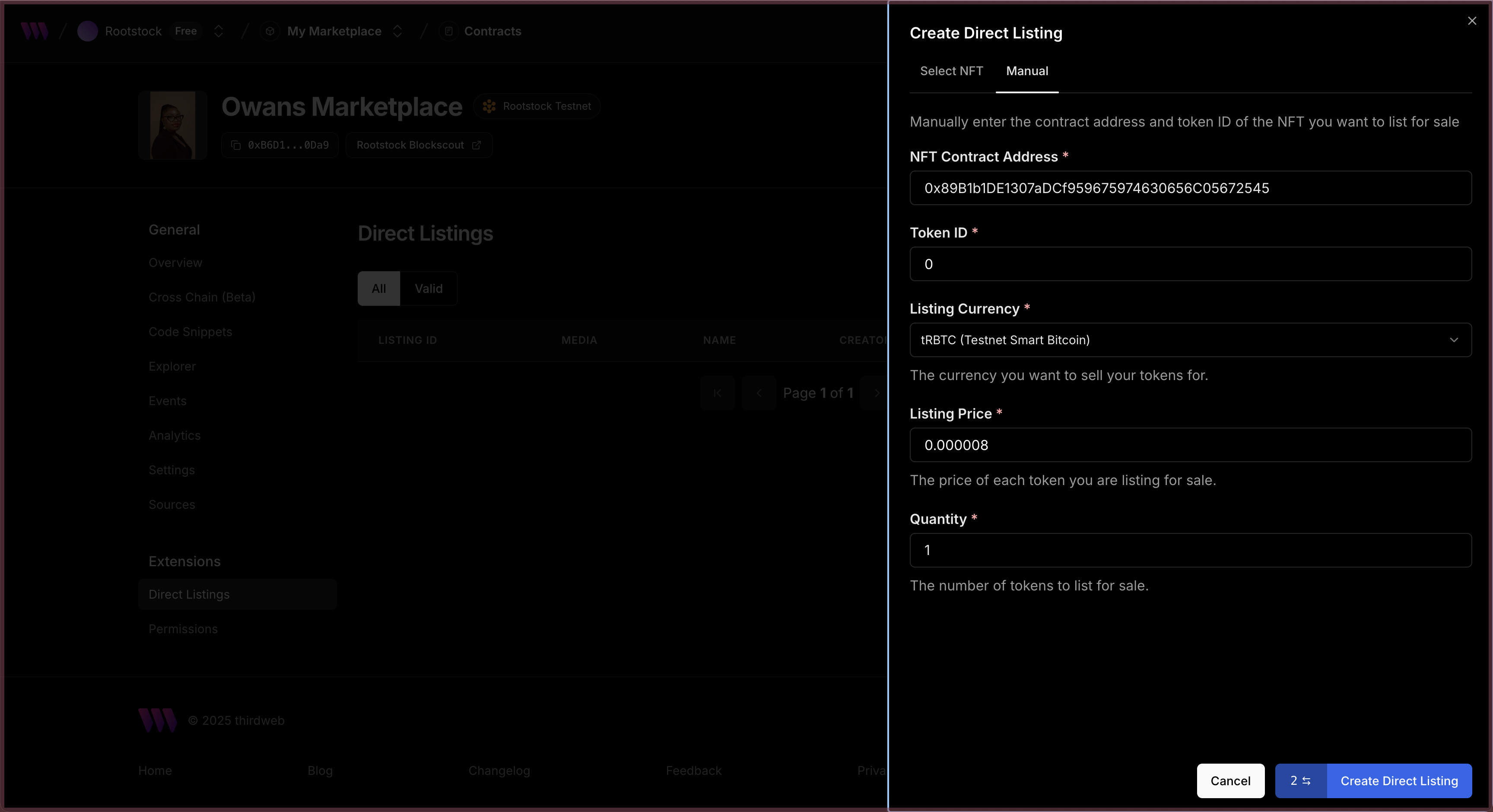 Thirdweb - Create Direct Listing